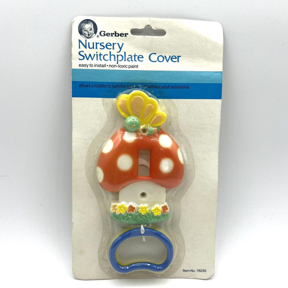 1987 GERBER NURSERY SWITCHPLATE COVER - NOS Mushroom Butterfly Kit Kitschy Decor